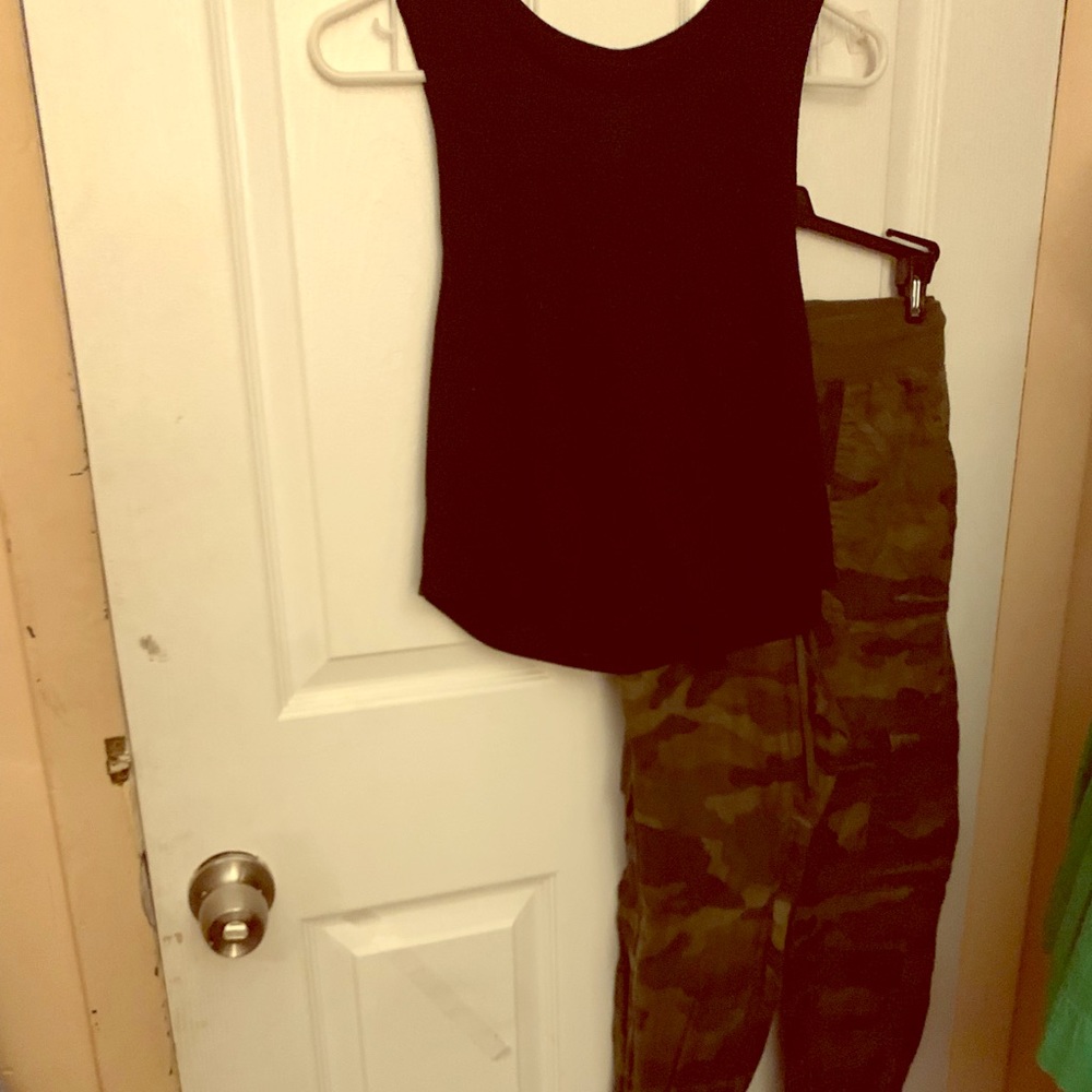 Garage camo joggers and black tank crop